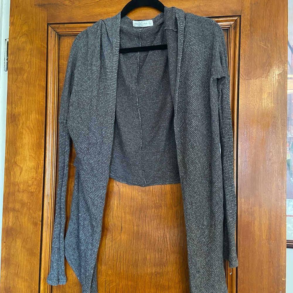 Asymmetrical Gray Open-Front Women's Sweater